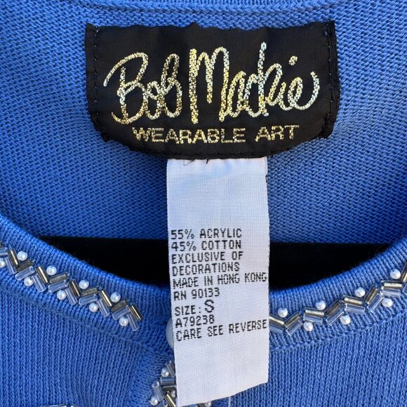 Bob Mackie Wearable Art Blue Beaded Dragonfly Design Knit Cardigan Sweater New S - Picture 2 of 8